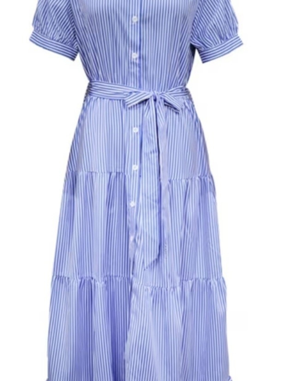 Striped Blue Button-Front Tie-Waist Maxi Dress